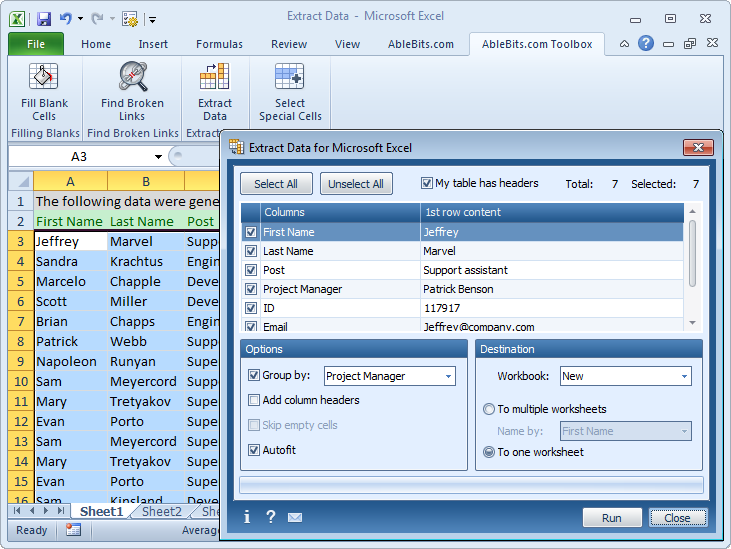 Extract Data for Microsoft Excel 2.2.4.54 software screenshot