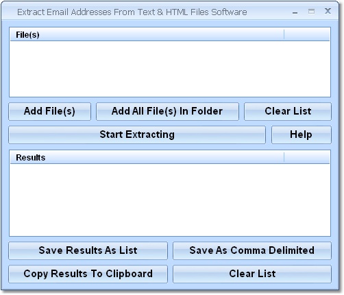 Extract Email Addresses From Text & HTML Files Software 7.0 software screenshot