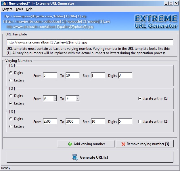 Extreme URL Generator 1.3 software screenshot