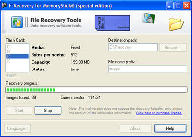 F-Recovery for MemoryStick 2.1 software screenshot