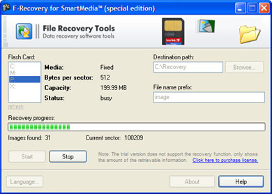 F-Recovery for SmartMedia 1.9 software screenshot