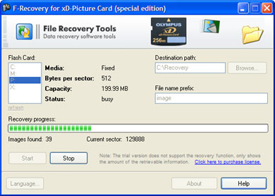 F-Recovery for xD-Picture Card 2.5 software screenshot