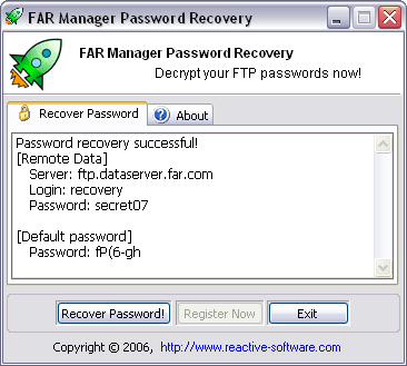 FAR Manager Password Recovery 1.0.145.2006 software screenshot
