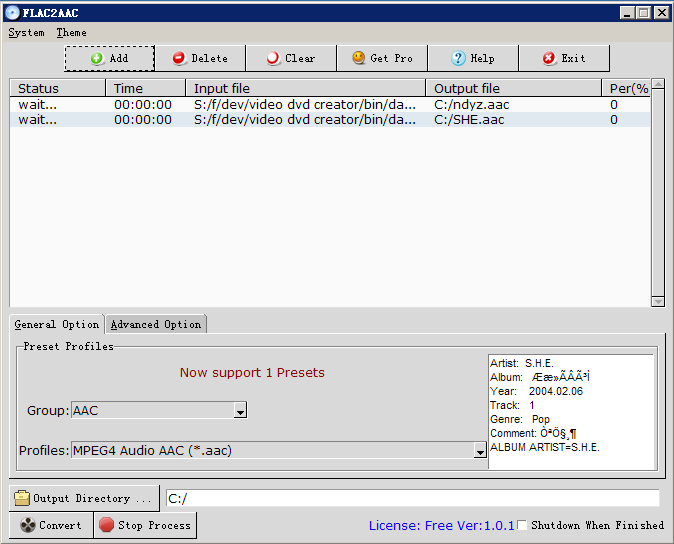 FLAC2AAC 1.0.1 software screenshot