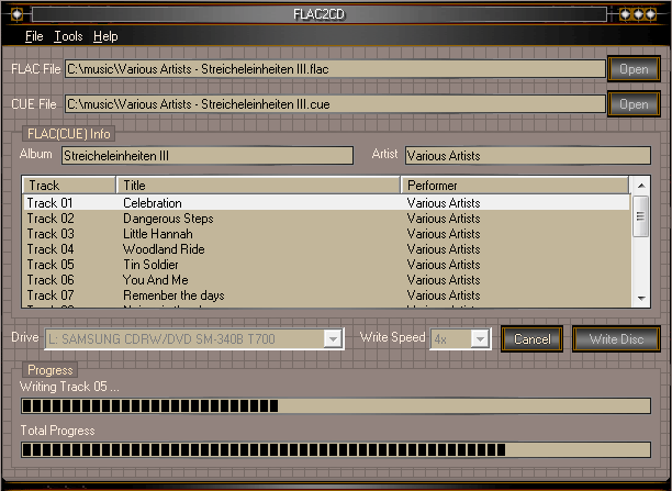 FLAC2CD 4.5.7 software screenshot