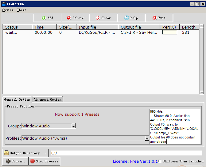 FLAC2WMA 1.0.2 software screenshot