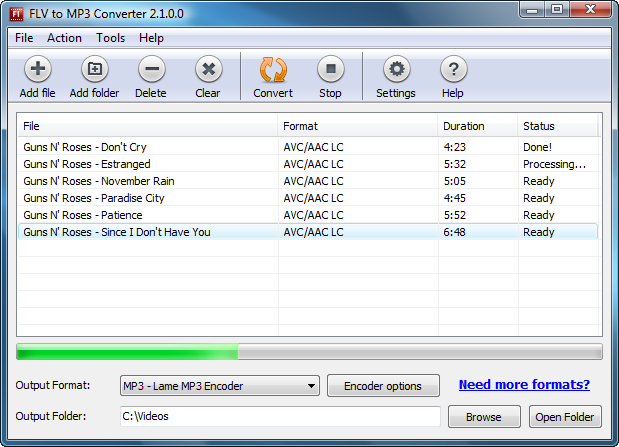 FLV to MP3 Converter 1.4 software screenshot