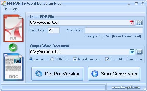 FM PDF To Word Converter Free 1.4 software screenshot