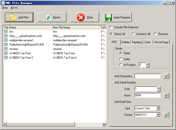 FMS File Renamer 2.1.7 software screenshot