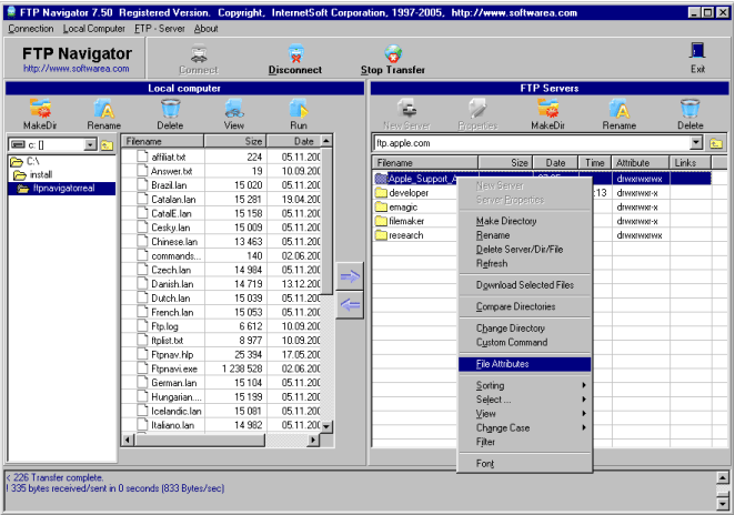 FTP Navigator 8.03 software screenshot