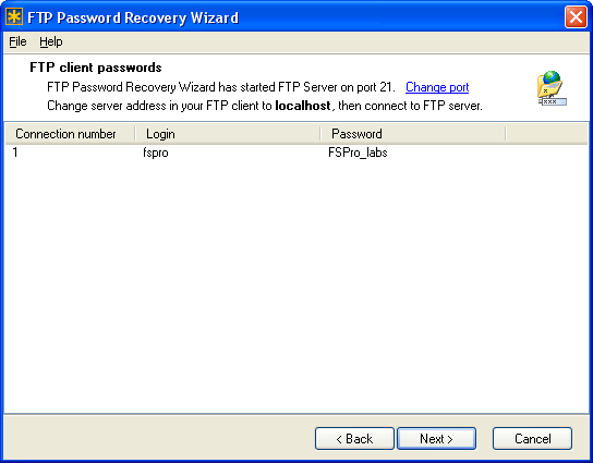 FTP Password Recovery Wizard 1.1 software screenshot