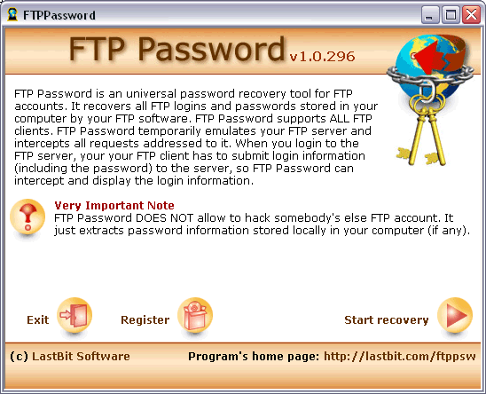 FTP Password 1.5.304 software screenshot