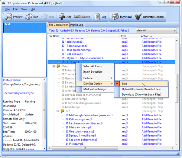 FTP Synchronizer 4.0.73 software screenshot