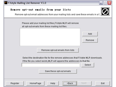FXstyle Mailing List Remover 3.0 software screenshot