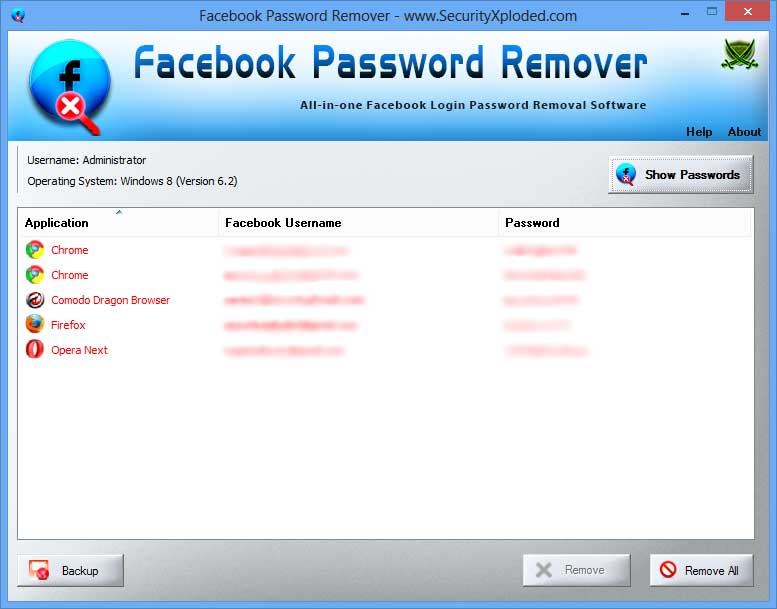 Facebook Password Remover 3.0 software screenshot