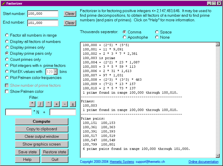 Factorizer 11.09 software screenshot