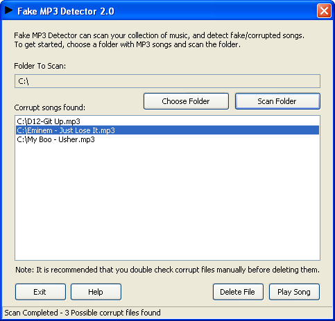 Fake MP3 Detector 2.2 software screenshot