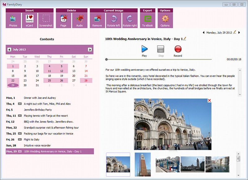FamilyDiary 9.12.0 software screenshot