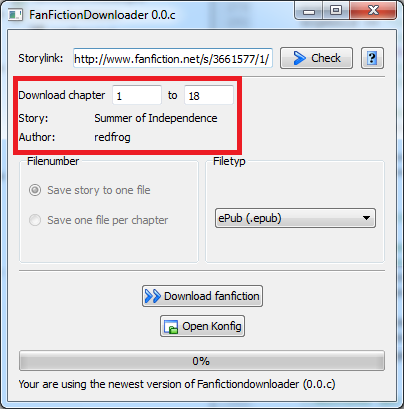 FanFictionDownloader 0.8.15 software screenshot