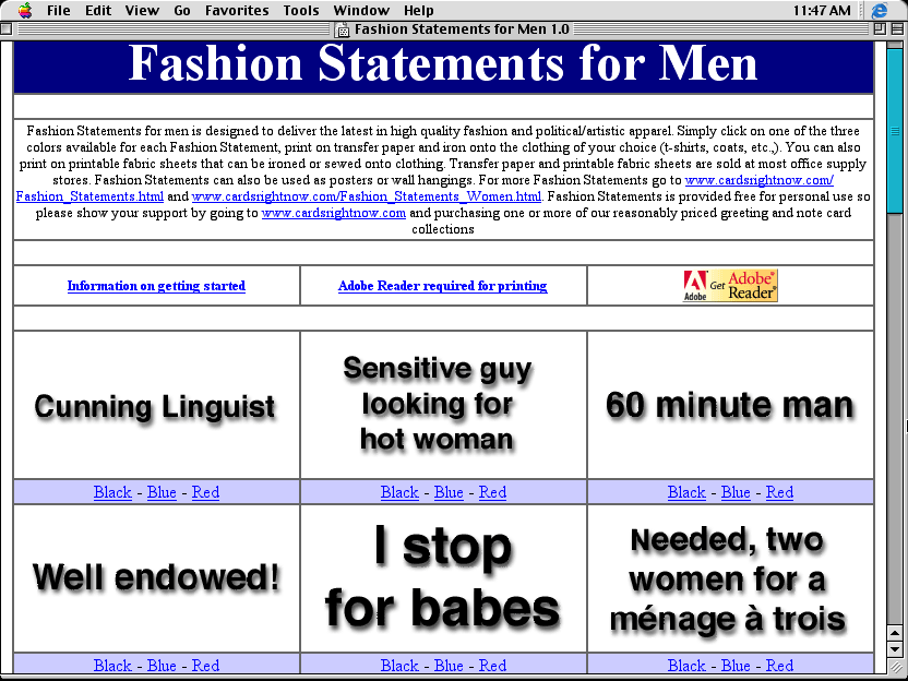 Fashion Statements for Men 1.0 software screenshot