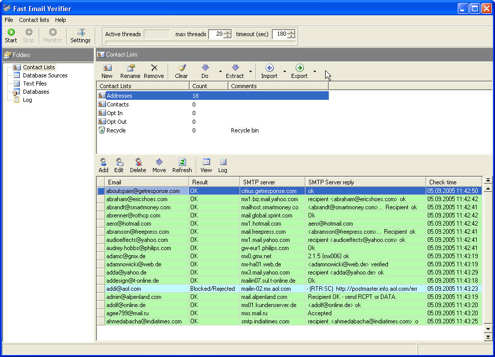 Fast Email Verifier 2.0 software screenshot