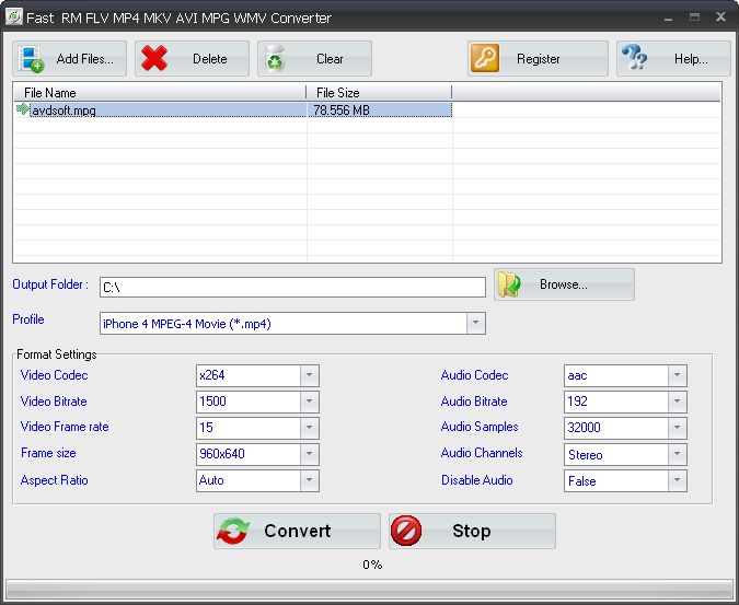 Fast RM FLV MP4 MKV AVI MPG WMV Converter 1.8.1 software screenshot