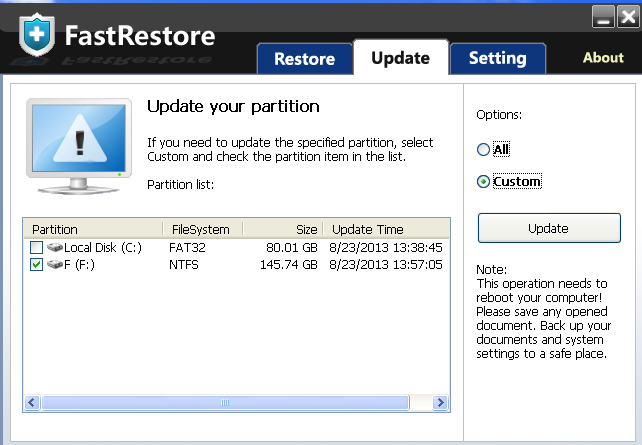FastRestore 3.2.0.58 software screenshot