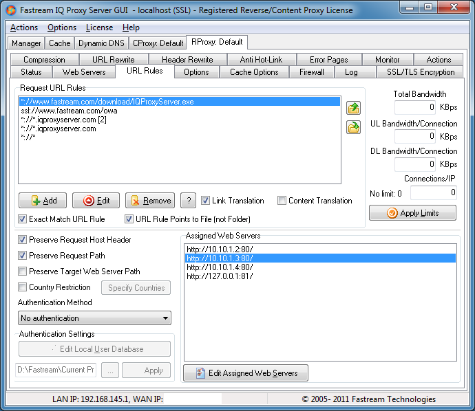 Fastream IQ Proxy Server 5.6.5R software screenshot