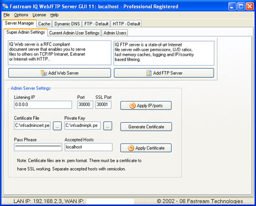Fastream IQ Web/FTP Server 11.5.5R2 software screenshot