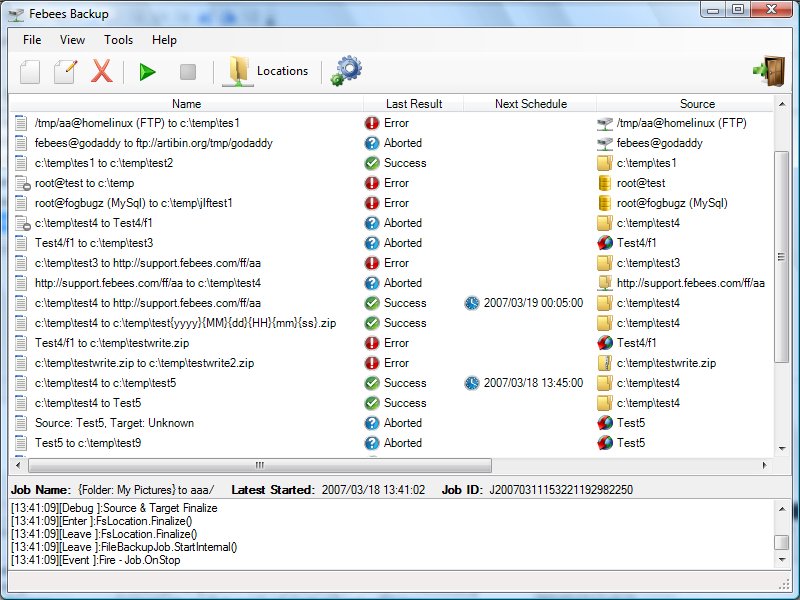 Febees Backup 1.5 software screenshot
