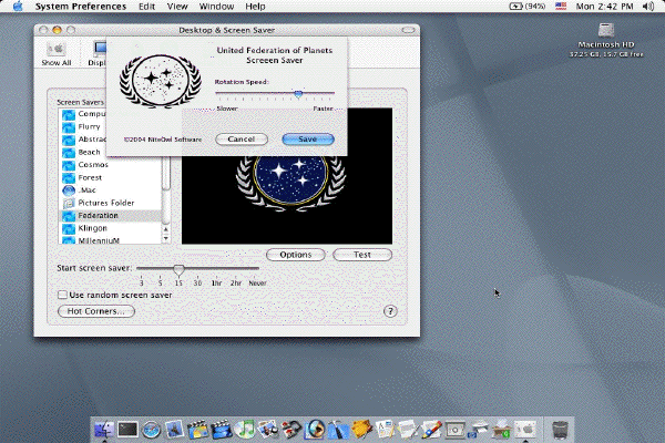 Federation Screen Saver 2.0 software screenshot