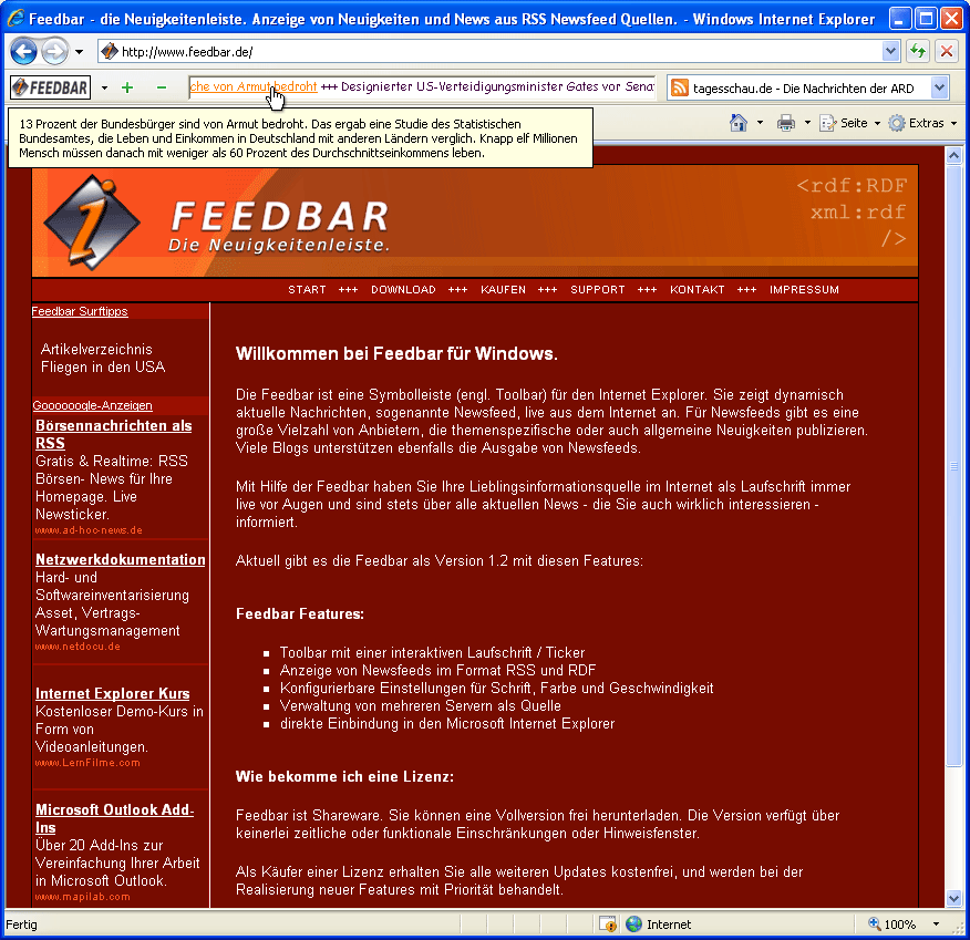 Feedbar 2.0 software screenshot