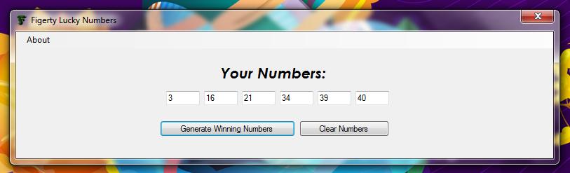 Figerty Lucky Numbers 1.0.0.0 software screenshot