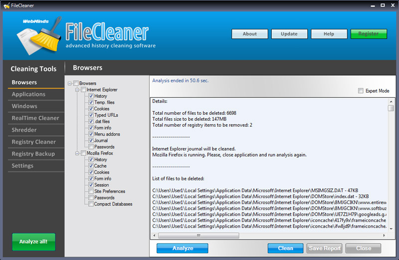 File Cleaner 4.5.0.37 software screenshot