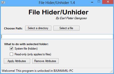File Hider/Unhider Plus 1.7.0.0 software screenshot