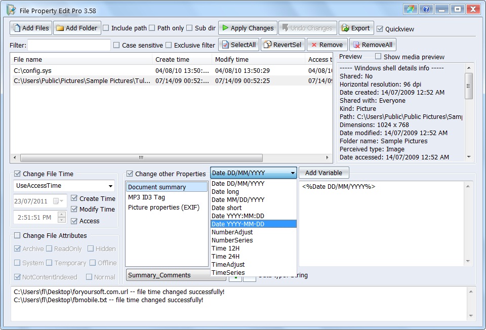 File Property Edit 3.00 software screenshot