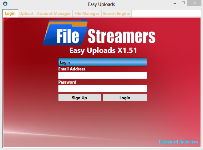 File Streamers Easy Uploads X1.70 software screenshot