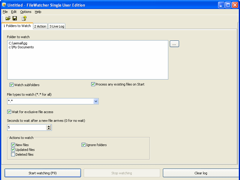 File and Folder Watcher 3.3 software screenshot