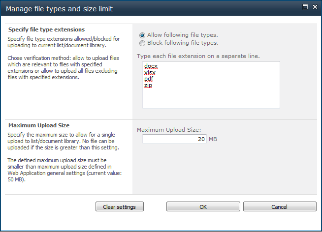 FileControlUP for SharePoint 1.0.1 software screenshot