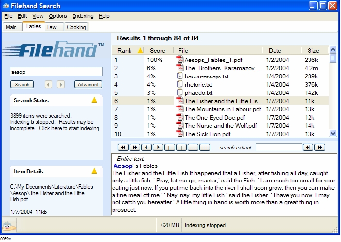 Filehand Search 3.0 software screenshot