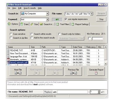 Files Search Assistant 3.1 software screenshot