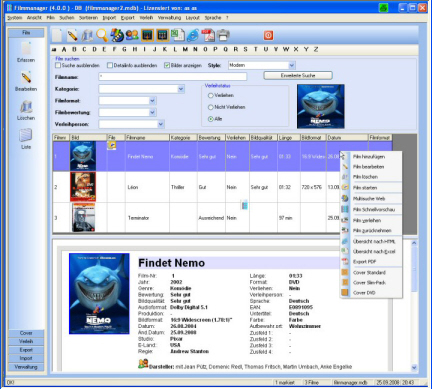 Filmmanager 4.6.1 software screenshot