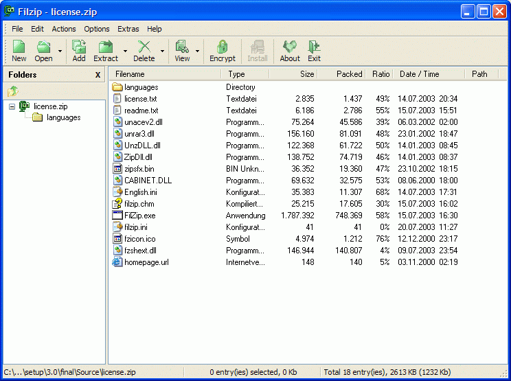 Filzip 3.06 software screenshot