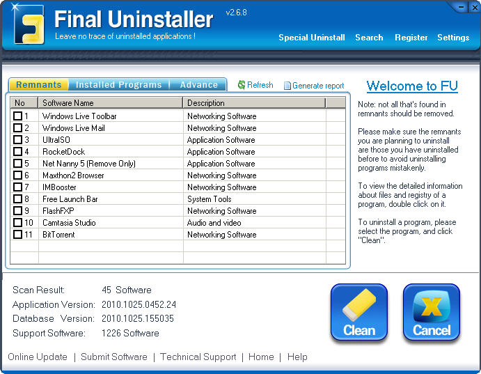 Final Uninstaller 2.6.8 software screenshot