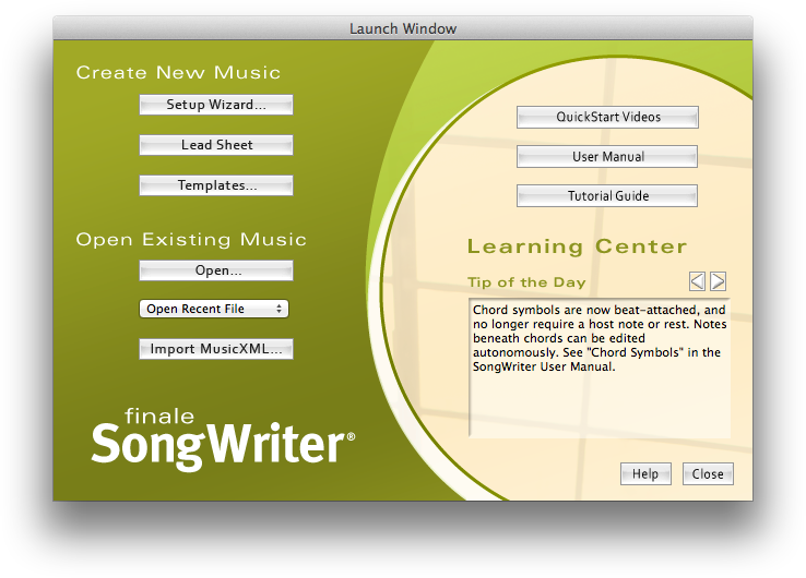 Finale SongWriter 2012.r3 software screenshot