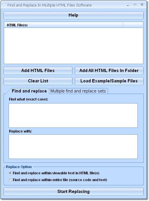 Find and Replace In Multiple HTML Files Software 7.0 software screenshot