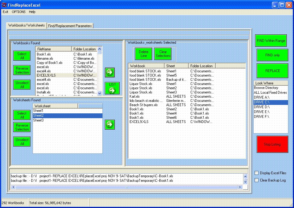 FindReplaceExcel 2.15 software screenshot