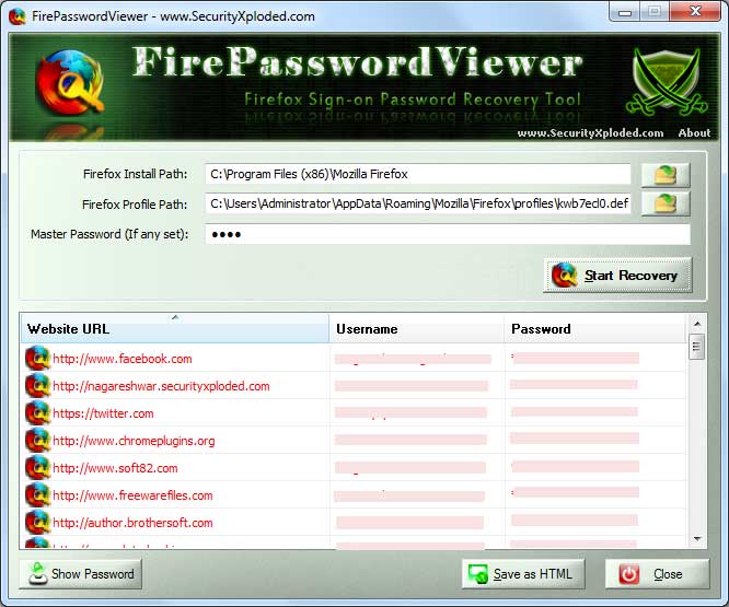 FirePasswordViewer 8.5 software screenshot