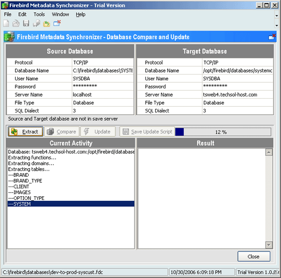 Firebird Metadata Synchronizer 2.0.1 software screenshot