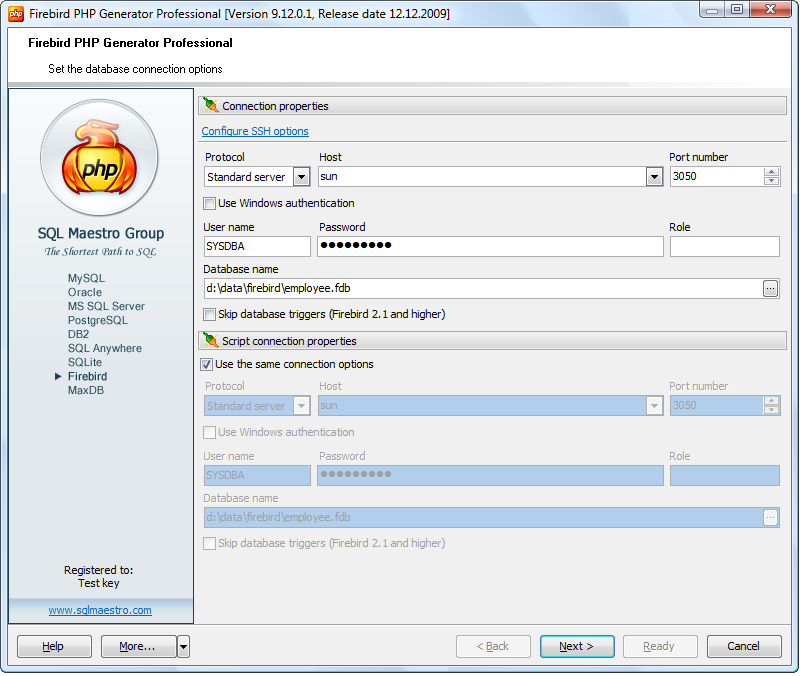 Firebird PHP Generator 14.10.0.5 software screenshot